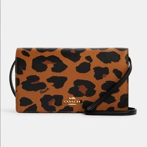 NWT Leopard Coach Anna Foldover Crossbody Bag